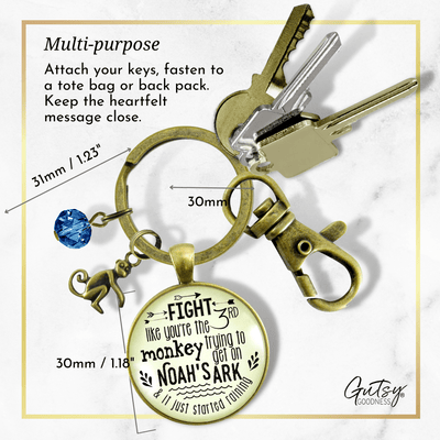 Monkey Keychain Fight Like Noah's Ark Quote Life Survivor Fun Jewelry - Gutsy Goodness