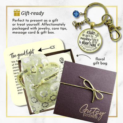 Monkey Keychain Fight Like Noah's Ark Quote Life Survivor Fun Jewelry - Gutsy Goodness