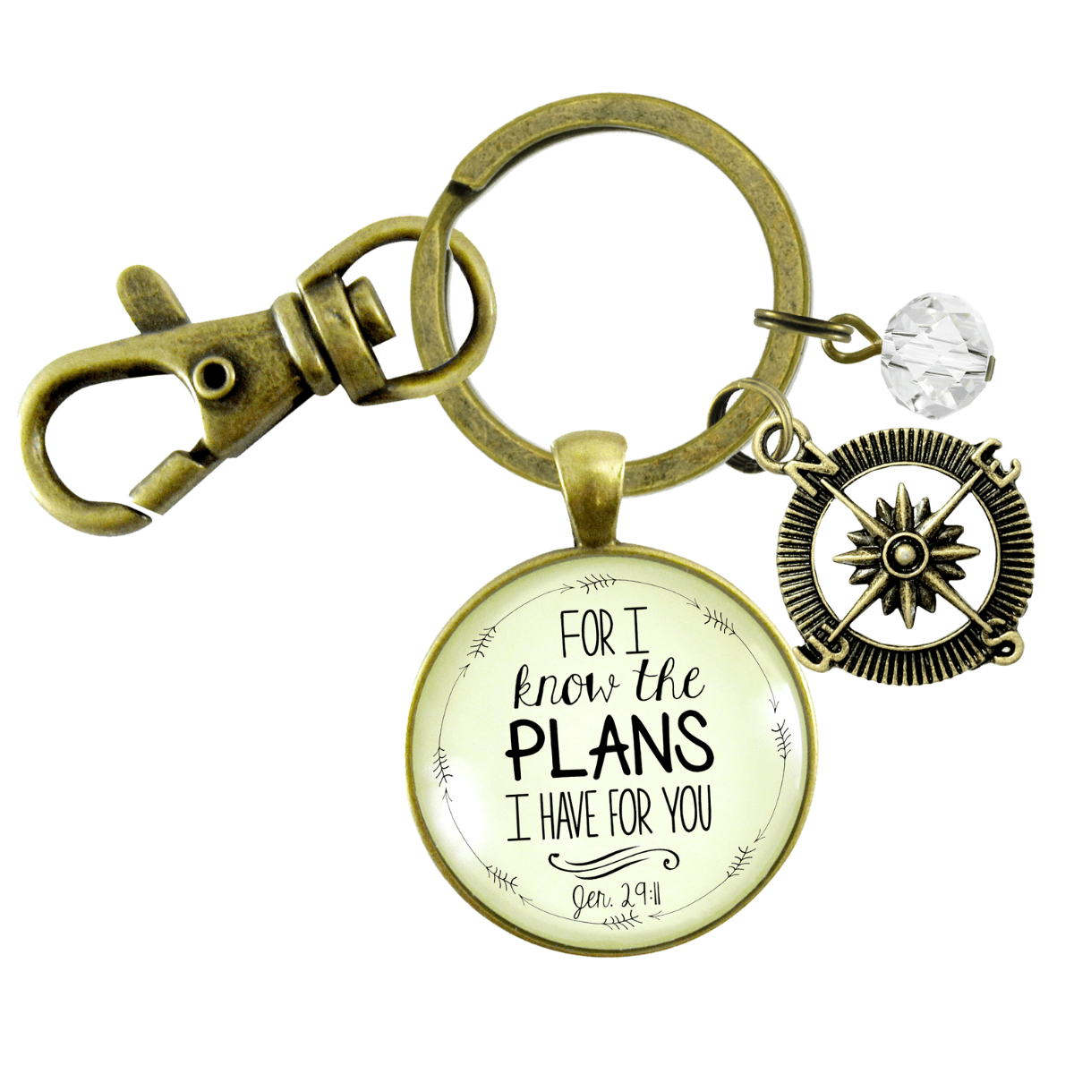 Faith Keychain For I Know the Plans I Have For You Jeremiah Compass Clear Bead Charms - Gutsy Goodness Handmade Jewelry;Faith Keychain For I Know The Plans I Have For You Jeremiah Compass Clear Bead Charms - Gutsy Goodness Handmade Jewelry Gifts