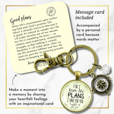 Faith Keychain For I Know the Plans I Have For You Jeremiah Compass Clear Bead Charms - Gutsy Goodness Handmade Jewelry;Faith Keychain For I Know The Plans I Have For You Jeremiah Compass Clear Bead Charms - Gutsy Goodness Handmade Jewelry Gifts