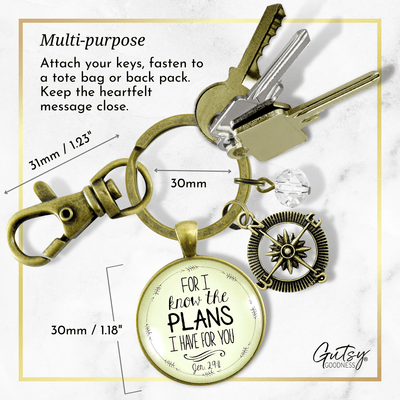 Faith Keychain For I Know the Plans I Have For You Jeremiah Compass Clear Bead Charms - Gutsy Goodness Handmade Jewelry;Faith Keychain For I Know The Plans I Have For You Jeremiah Compass Clear Bead Charms - Gutsy Goodness Handmade Jewelry Gifts