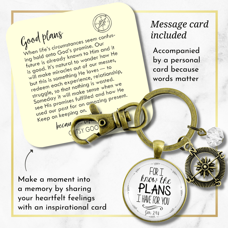 Faith Compass Keychain White For I Know The Plans Jeremiah 29 11 Life Quote Womens Jewelry - Gutsy Goodness Handmade Jewelry;Faith Compass Keychain White For I Know The Plans Jeremiah 29 11 Life Quote Womens Jewelry - Gutsy Goodness Handmade Jewelry Gifts