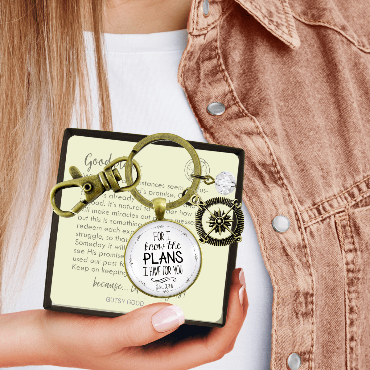 Faith Compass Keychain White For I Know The Plans Jeremiah 29 11 Life Quote Womens Jewelry - Gutsy Goodness Handmade Jewelry;Faith Compass Keychain White For I Know The Plans Jeremiah 29 11 Life Quote Womens Jewelry - Gutsy Goodness Handmade Jewelry Gifts
