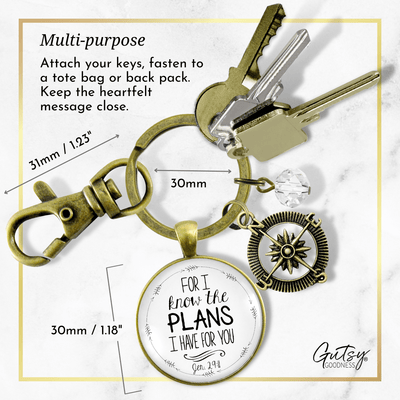 Faith Compass Keychain White For I Know The Plans Jeremiah 29 11 Life Quote Womens Jewelry - Gutsy Goodness Handmade Jewelry;Faith Compass Keychain White For I Know The Plans Jeremiah 29 11 Life Quote Womens Jewelry - Gutsy Goodness Handmade Jewelry Gifts