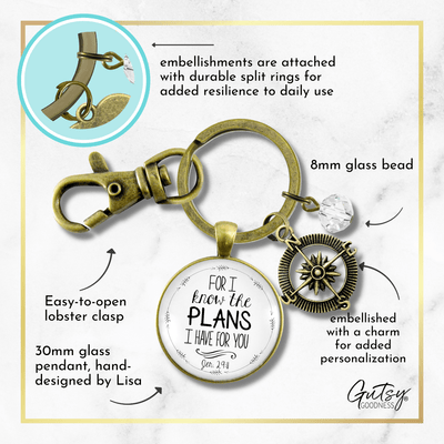 Faith Compass Keychain White For I Know The Plans Jeremiah 29 11 Life Quote Womens Jewelry - Gutsy Goodness Handmade Jewelry;Faith Compass Keychain White For I Know The Plans Jeremiah 29 11 Life Quote Womens Jewelry - Gutsy Goodness Handmade Jewelry Gifts