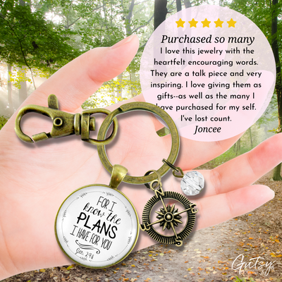 Faith Compass Keychain White For I Know The Plans Jeremiah 29 11 Life Quote Womens Jewelry - Gutsy Goodness Handmade Jewelry;Faith Compass Keychain White For I Know The Plans Jeremiah 29 11 Life Quote Womens Jewelry - Gutsy Goodness Handmade Jewelry Gifts