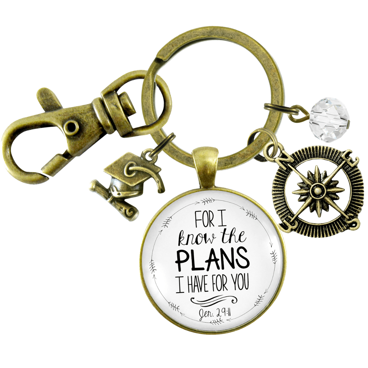 Graduate Keychain For I Know the Plans Jeremiah 29 11 White Jewelry Compass Tassel Cap - Gutsy Goodness
