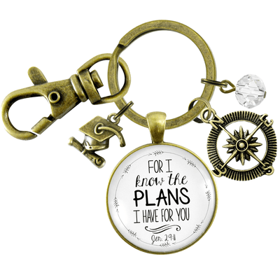 Graduate Keychain For I Know the Plans Jeremiah 29 11 White Jewelry Compass Tassel Cap - Gutsy Goodness