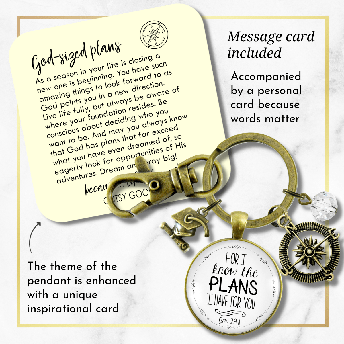 Graduate Keychain For I Know the Plans Jeremiah 29 11 White Jewelry Compass Tassel Cap - Gutsy Goodness