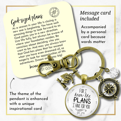 Graduate Keychain For I Know the Plans Jeremiah 29 11 White Jewelry Compass Tassel Cap - Gutsy Goodness