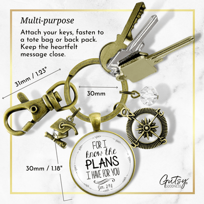 Graduate Keychain For I Know the Plans Jeremiah 29 11 White Jewelry Compass Tassel Cap - Gutsy Goodness