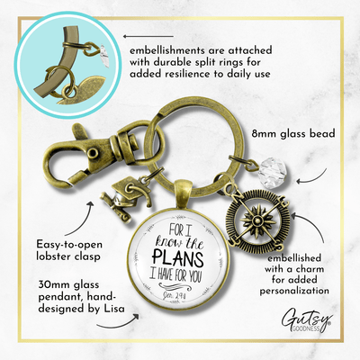 Graduate Keychain For I Know the Plans Jeremiah 29 11 White Jewelry Compass Tassel Cap - Gutsy Goodness