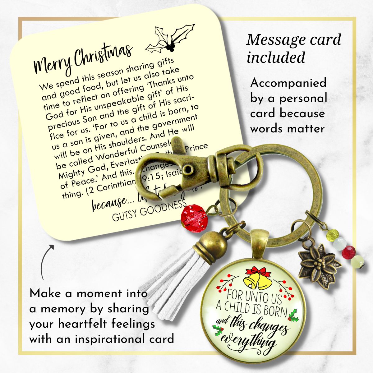 Christmas Jewelry For Women For Unto Us a Child Is Born Charm Keychain Faith Nativity Handmade Pendant