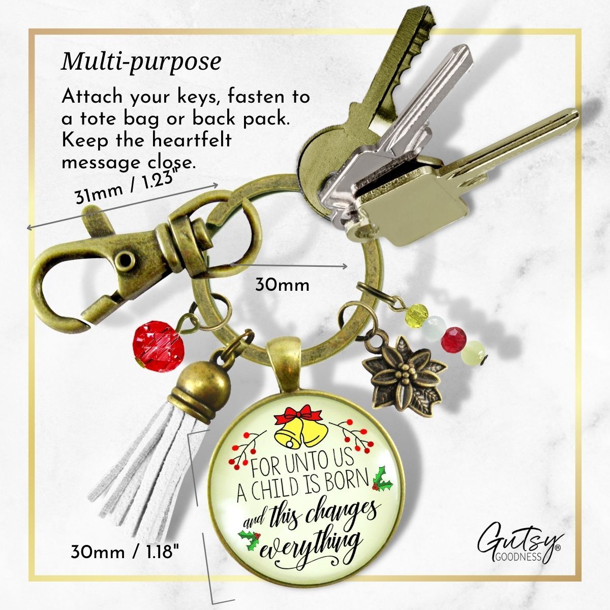 Christmas Jewelry For Women For Unto Us a Child Is Born Charm Keychain Faith Nativity Handmade Pendant