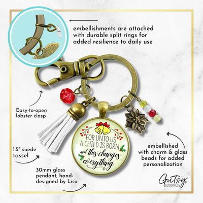 Christmas Jewelry For Women For Unto Us a Child Is Born Charm Keychain Faith Nativity Handmade Pendant