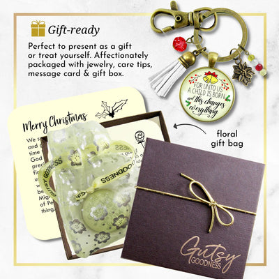 Christmas Jewelry For Women For Unto Us a Child Is Born Charm Keychain Faith Nativity Handmade Pendant   - Gutsy Goodness Handmade Jewelry