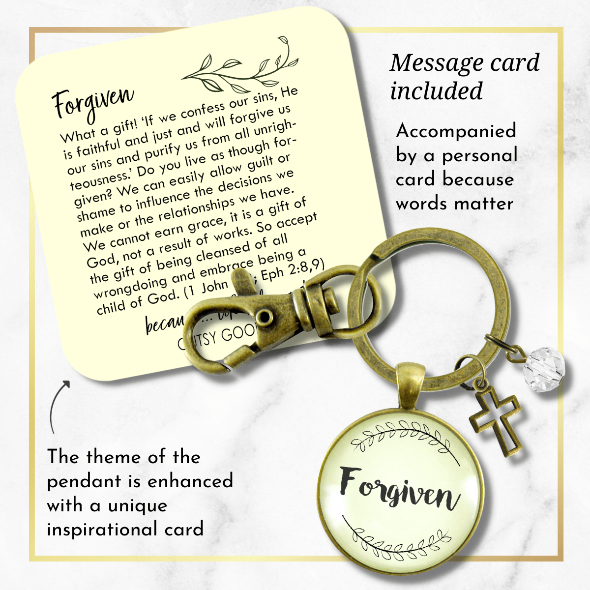 Forgiven Keychain Faith Inspired Christian Women's Jewelry One Word Style Pendant - Gutsy Goodness