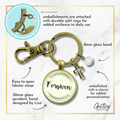 Forgiven Keychain Faith Inspired Christian Women's Jewelry One Word Style Pendant - Gutsy Goodness