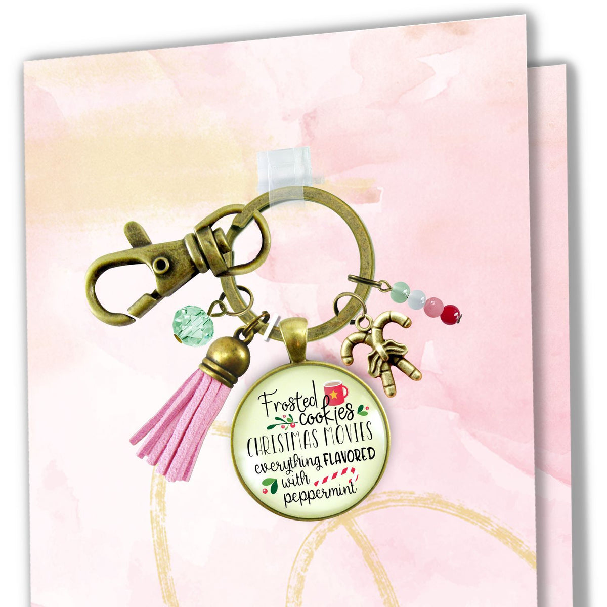 Christmas Candy Keychain Frosted Cookies Movies Peppermint Holiday Season Fun Handmade Charm Key Chain Tassel Jewelry