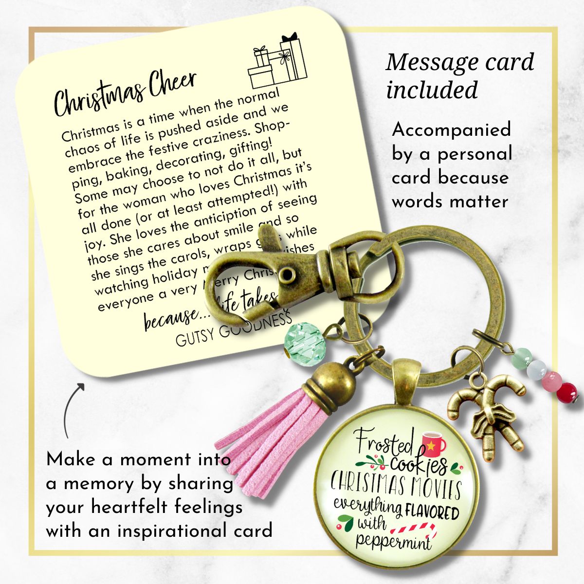 Christmas Candy Keychain Frosted Cookies Movies Peppermint Holiday Season Fun Handmade Charm Key Chain Tassel Jewelry