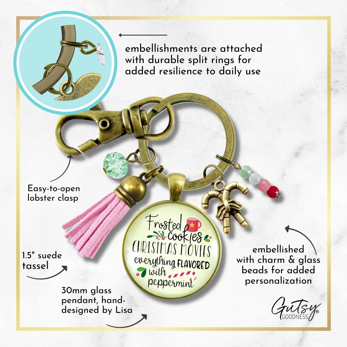 Christmas Candy Keychain Frosted Cookies Movies Peppermint Holiday Season Fun Handmade Charm Key Chain Tassel Jewelry