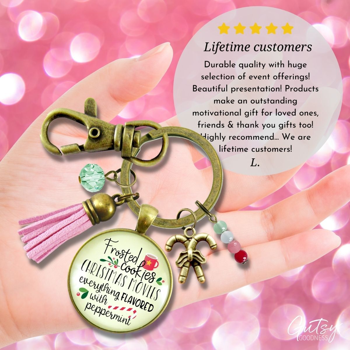 Christmas Candy Keychain Frosted Cookies Movies Peppermint Holiday Season Fun Handmade Charm Key Chain Tassel Jewelry