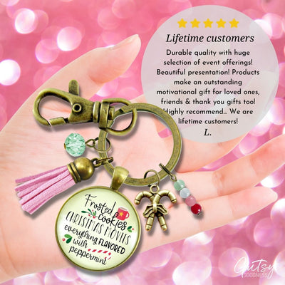 Christmas Candy Keychain Frosted Cookies Movies Peppermint Holiday Season Fun Handmade Charm Key Chain Tassel Jewelry
