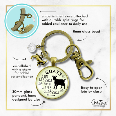 Goat Keychain I Am Blessed Little Obsessed Farm Animal Jewelry Goat Charm Gift - Gutsy Goodness Handmade Jewelry;Goat Keychain I Am Blessed Little Obsessed Farm Animal Jewelry Goat Charm Gift - Gutsy Goodness Handmade Jewelry Gifts