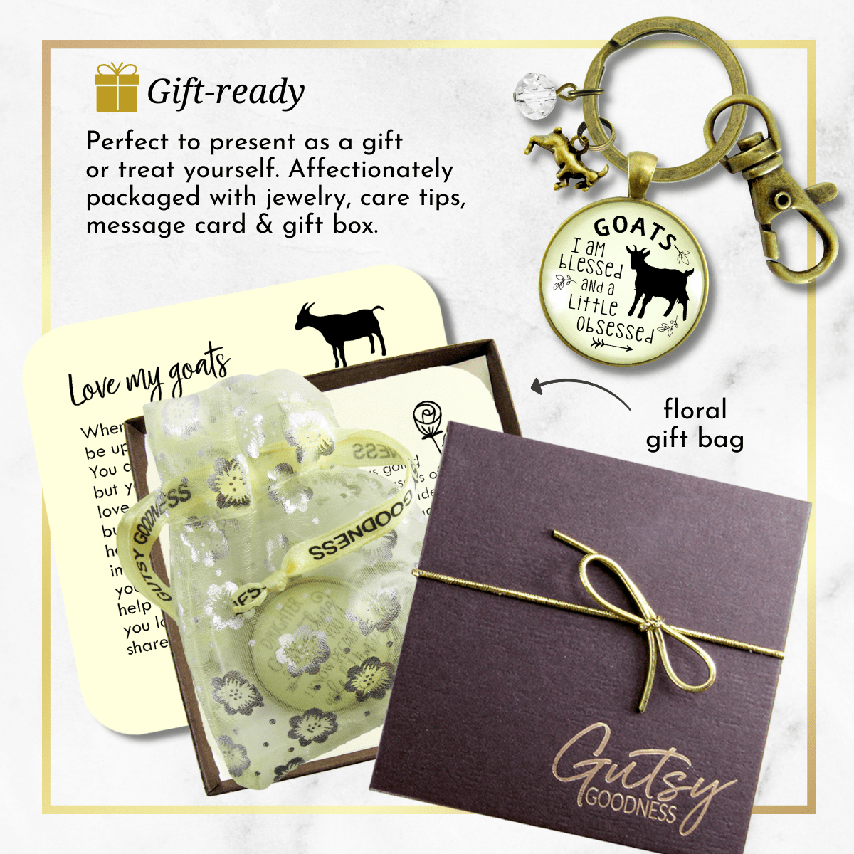 Goat Keychain I Am Blessed Little Obsessed Farm Animal Jewelry Goat Charm Gift - Gutsy Goodness Handmade Jewelry;Goat Keychain I Am Blessed Little Obsessed Farm Animal Jewelry Goat Charm Gift - Gutsy Goodness Handmade Jewelry Gifts