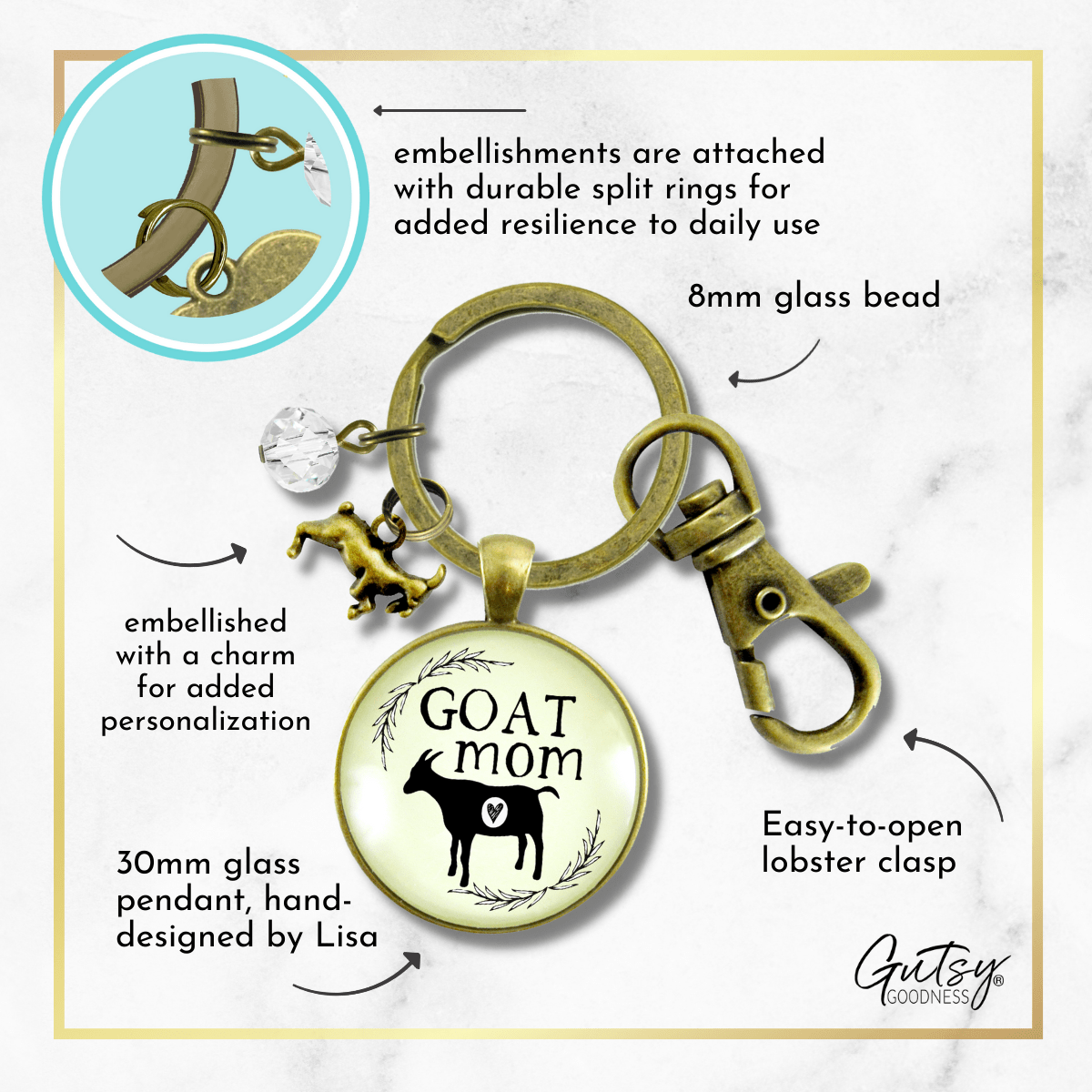 Goat Mom Keychain Baby Farm Animal Jewelry for Mama Charm Gift - Gutsy Goodness