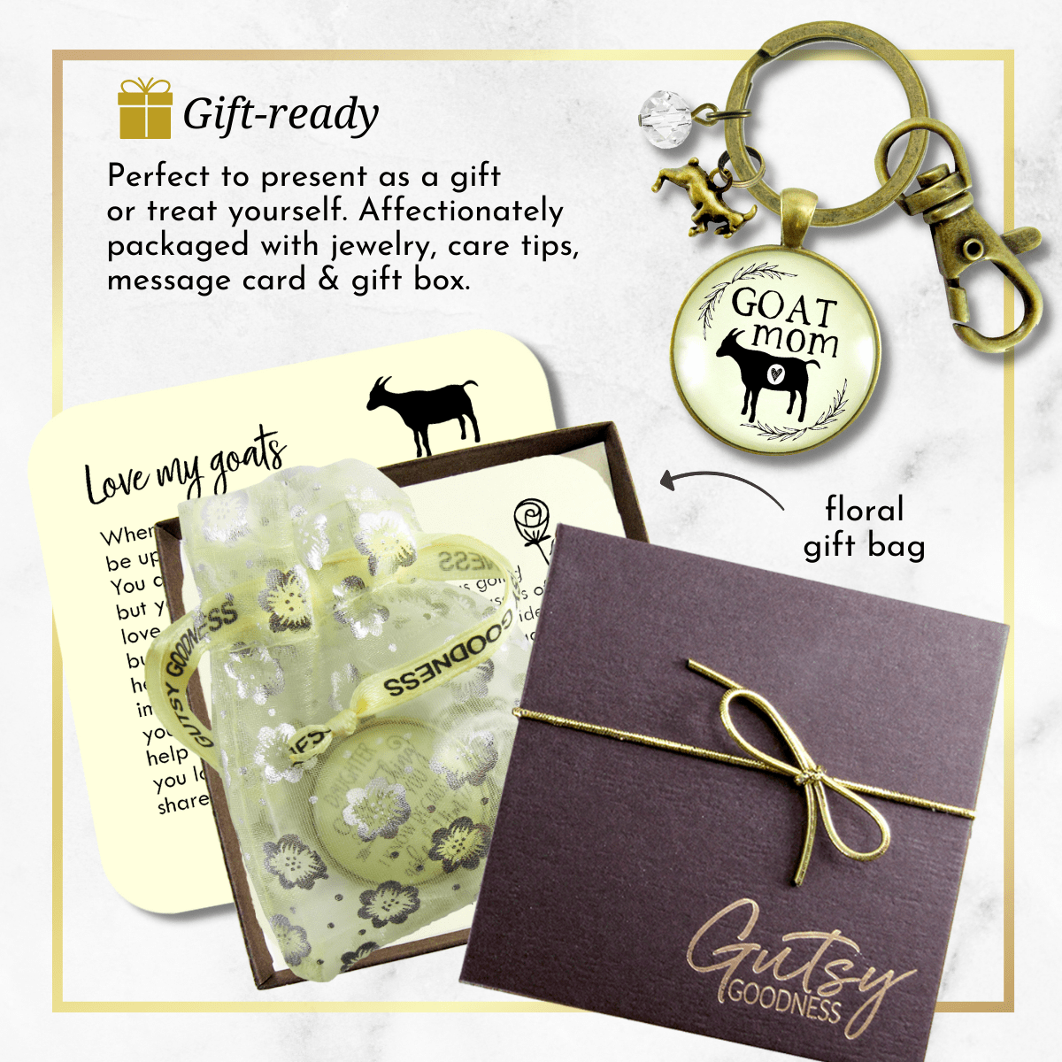 Goat Mom Keychain Baby Farm Animal Jewelry for Mama Charm Gift - Gutsy Goodness