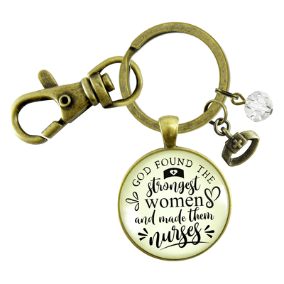 Nursing Keychain God Found Strongest Women Nurses Faith Inspired Gift - Gutsy Goodness