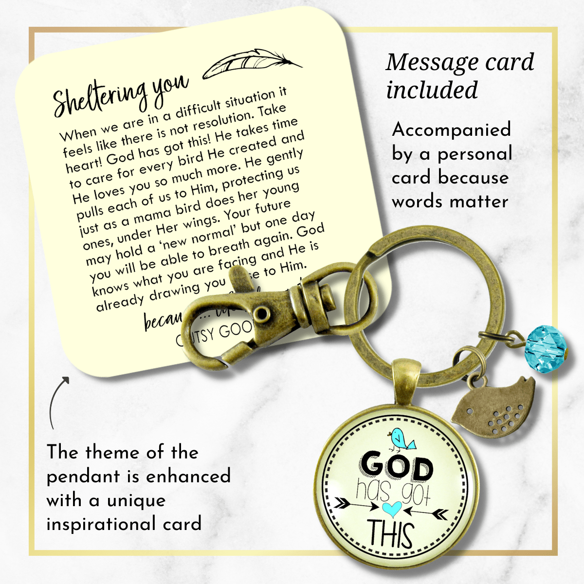 He Has Got This Keychain Faith Inspired Jewelry Boho Style Bird Encourage Gift - Gutsy Goodness