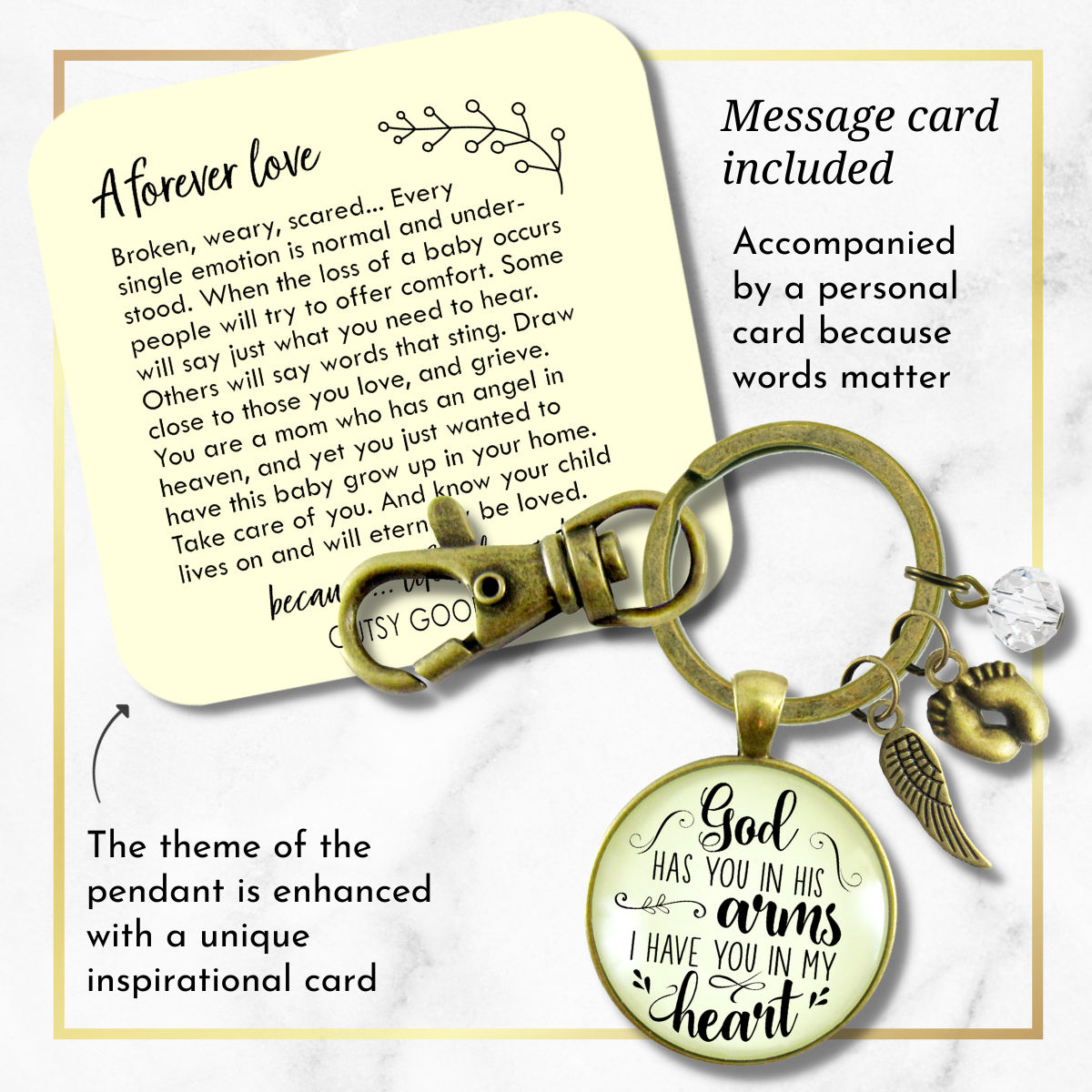 Baby Loss Memorial Keychain For Mom God Has You In Arms Heart Miscarriage Jewel Gift  Keychain - Women - Gutsy Goodness Handmade Jewelry