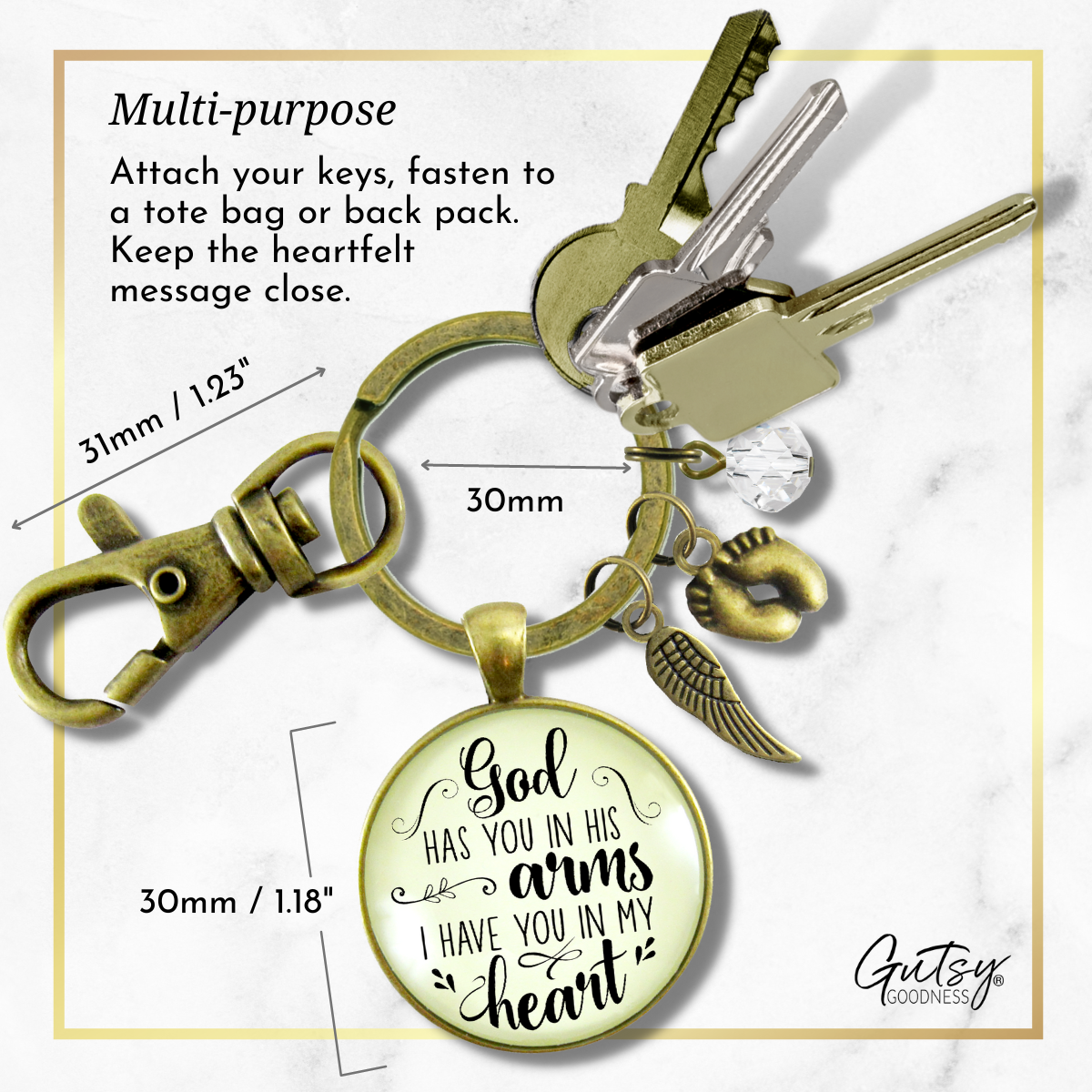 Baby Loss Memorial Keychain For Mom God Has You In Arms Heart Miscarriage Jewel Gift  Keychain - Women - Gutsy Goodness Handmade Jewelry