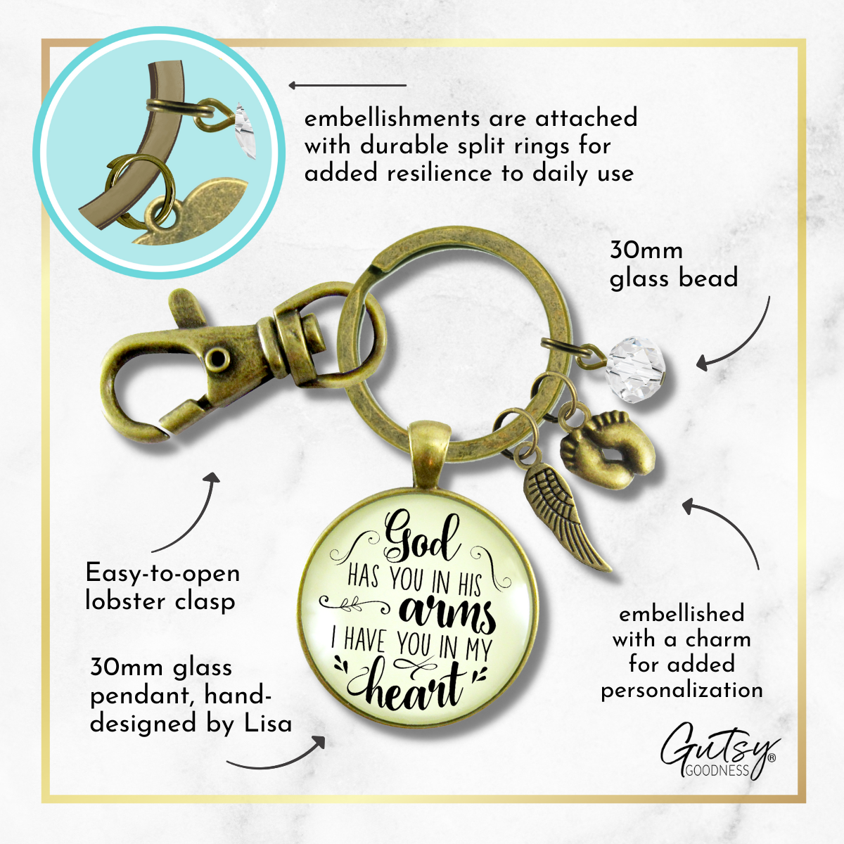 Baby Loss Memorial Keychain For Mom God Has You In Arms Heart Miscarriage Jewel Gift  Keychain - Women - Gutsy Goodness Handmade Jewelry