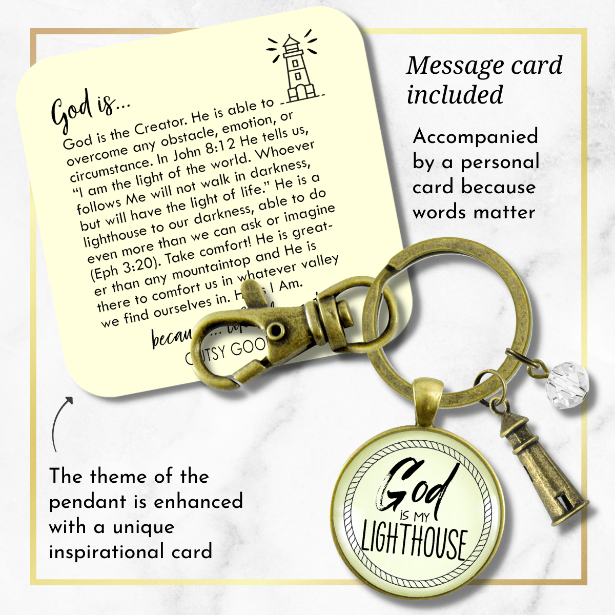 Nautical Keychain Lighthouse Faith Life Quote Womens Pendant Jewelry - Gutsy Goodness