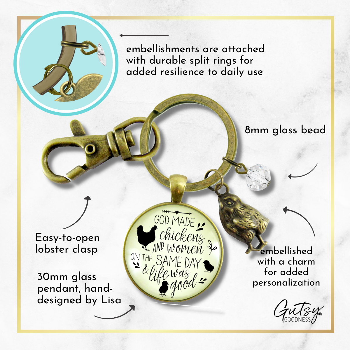Chicken Keychain Funny God Made Chickens and Women It Was Good - Gutsy Goodness Handmade Jewelry;Chicken Keychain Funny God Made Chickens And Women It Was Good - Gutsy Goodness Handmade Jewelry Gifts