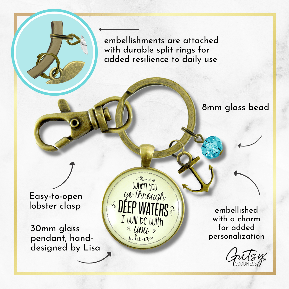 Anchor Keychain When You Go Through Deep Waters Faith Charm Jewelry - Gutsy Goodness Handmade Jewelry;Anchor Keychain When You Go Through Deep Waters Faith Charm Jewelry - Gutsy Goodness Handmade Jewelry Gifts