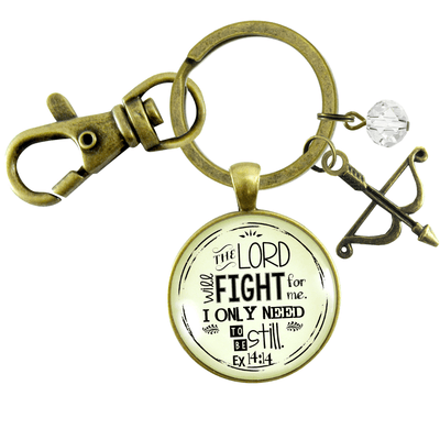 Faith Keychain He Will Fight For You Bronze Pendant Bow Arrow Charm Womens Jewelry - Gutsy Goodness