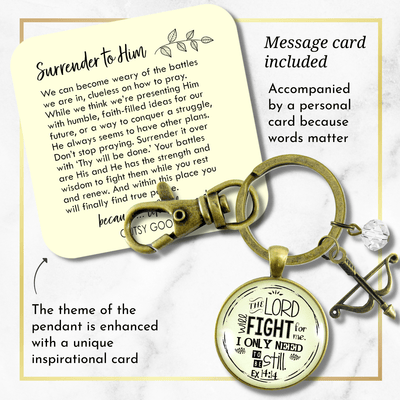 Faith Keychain He Will Fight For You Bronze Pendant Bow Arrow Charm Womens Jewelry - Gutsy Goodness