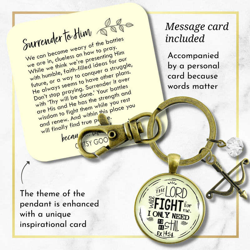 Faith Keychain He Will Fight For You Bronze Pendant Bow Arrow Charm Womens Jewelry - Gutsy Goodness