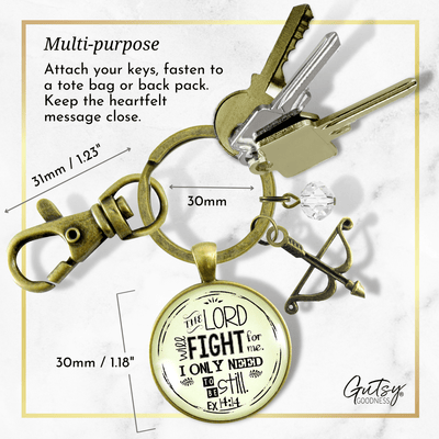 Faith Keychain He Will Fight For You Bronze Pendant Bow Arrow Charm Womens Jewelry - Gutsy Goodness