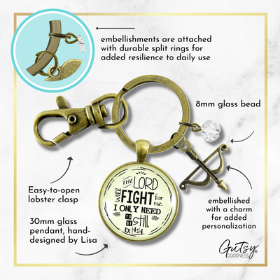 Faith Keychain He Will Fight For You Bronze Pendant Bow Arrow Charm Womens Jewelry - Gutsy Goodness