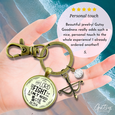 Faith Keychain He Will Fight For You Bronze Pendant Bow Arrow Charm Womens Jewelry - Gutsy Goodness
