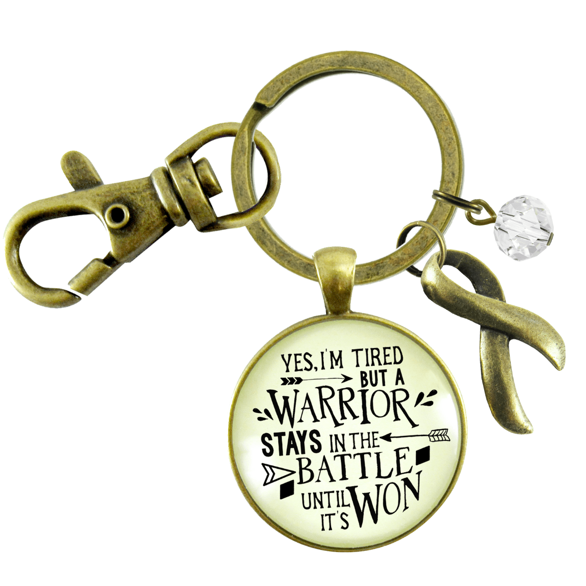 Survivor Keychain Yes I Am Tired Warrior Strong women Bold Life Message Jewelry Ribbon - Gutsy Goodness Handmade Jewelry;Survivor Keychain Yes I Am Tired Warrior Strong Women Bold Life Message Jewelry Ribbon - Gutsy Goodness Handmade Jewelry Gifts