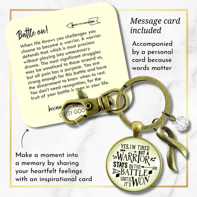 Survivor Keychain Yes I Am Tired Warrior Strong women Bold Life Message Jewelry Ribbon - Gutsy Goodness Handmade Jewelry;Survivor Keychain Yes I Am Tired Warrior Strong Women Bold Life Message Jewelry Ribbon - Gutsy Goodness Handmade Jewelry Gifts