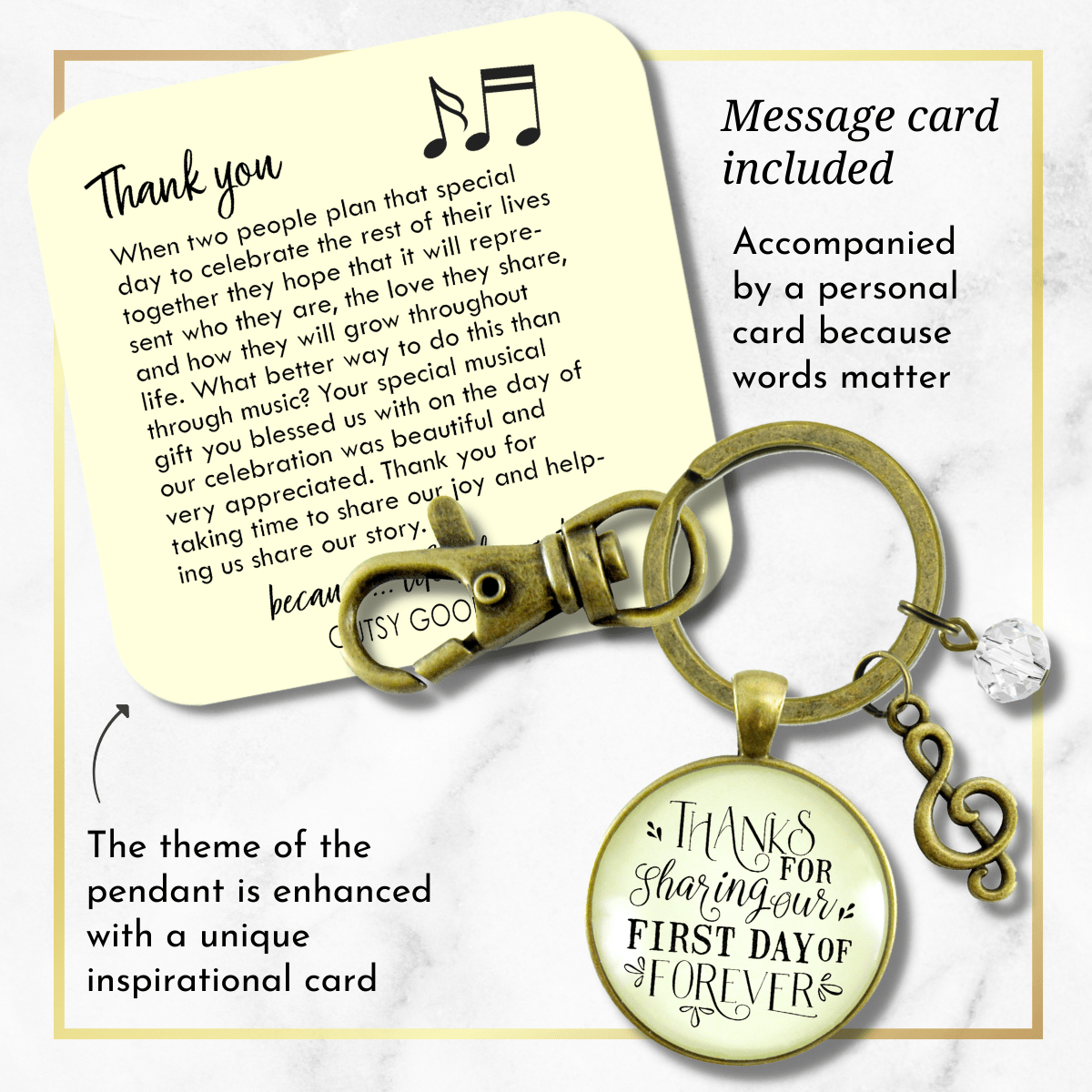 Wedding Singer Gift Keychain Thanks For Sharing Our Day Rustic For Musician Soloist G Clef - Gutsy Goodness
