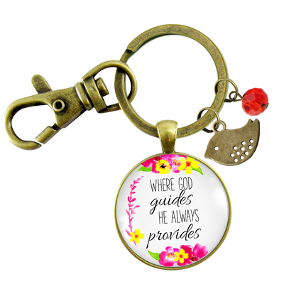 Faith Saying Keychain Where God Guides Inspirational Christian Jewelry - Gutsy Goodness