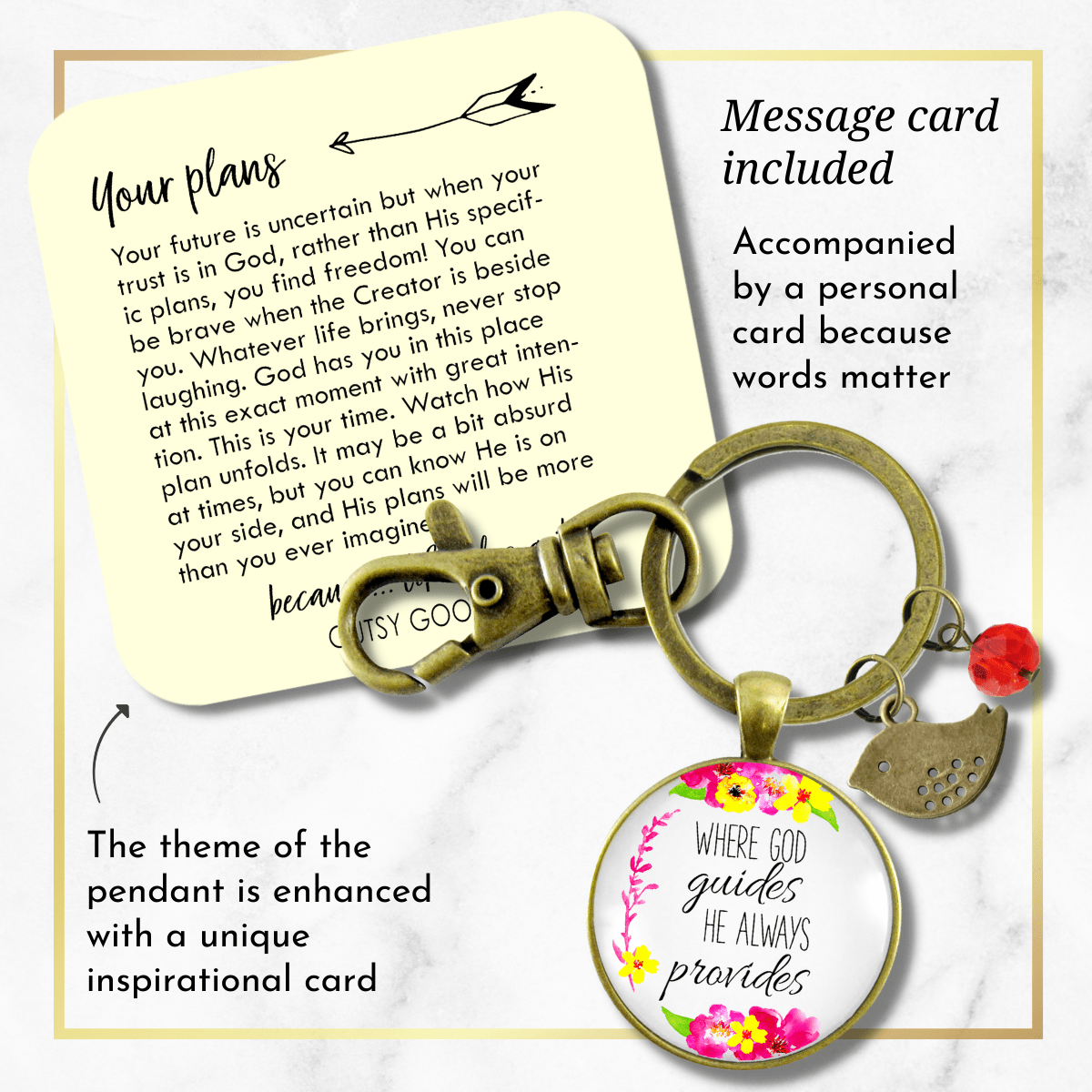 Faith Saying Keychain Where God Guides Inspirational Christian Jewelry - Gutsy Goodness
